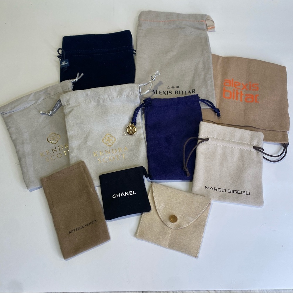 10 Designer Suede Leather Drawstring Snap Envelope Jewelry Gift Dust Pouches